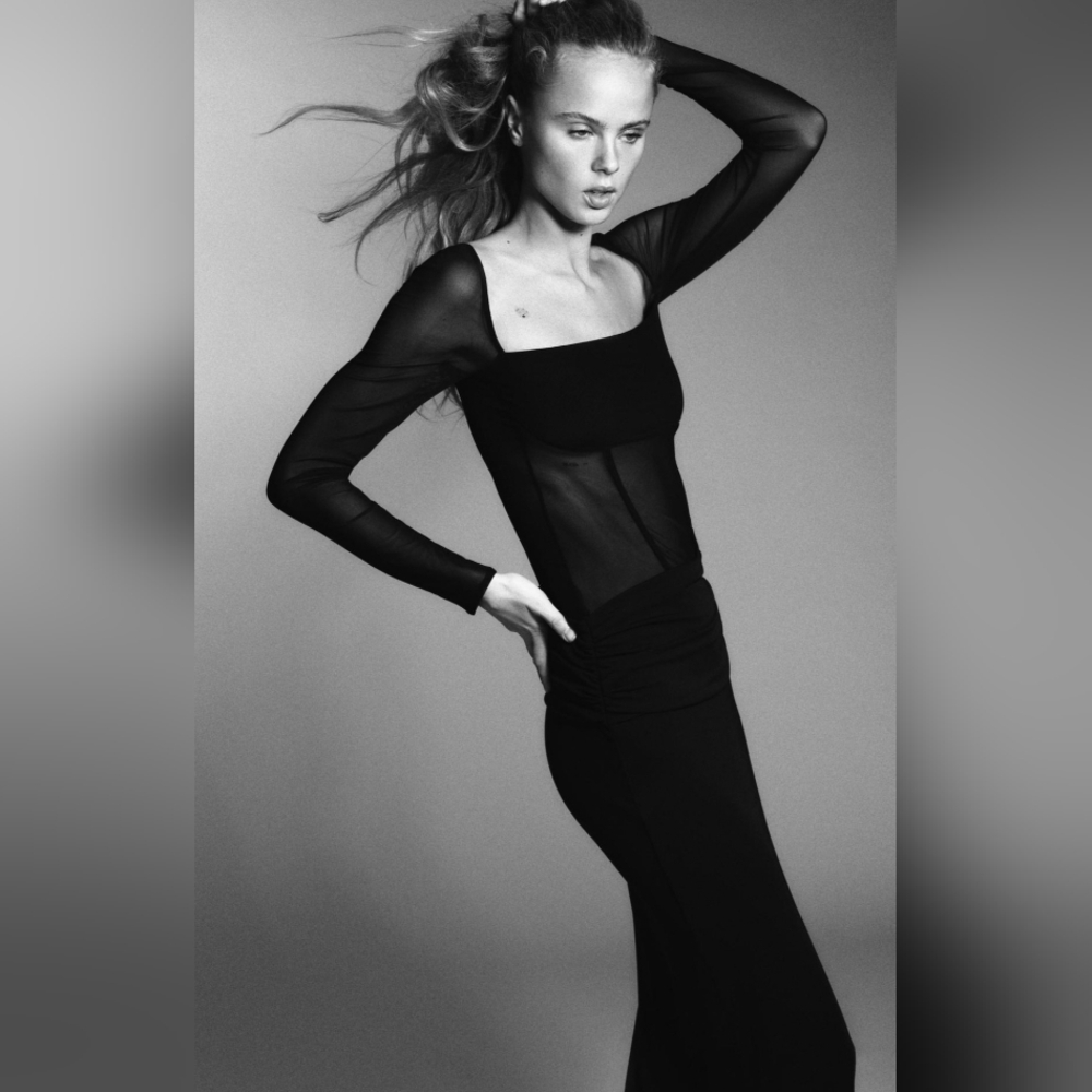 Zara Black Corset Long Sleeve Dress Size L